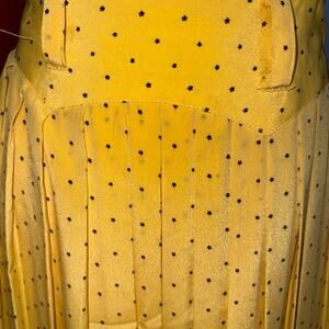 Vintage Yellow Black Star Print Pleated Midi Skirt High Waist Retro